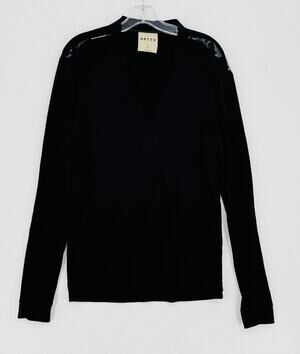 ORTTU Star Neck Mens Black Mesh Detail Deep V Neck Long Sleeve Shirt Sz S